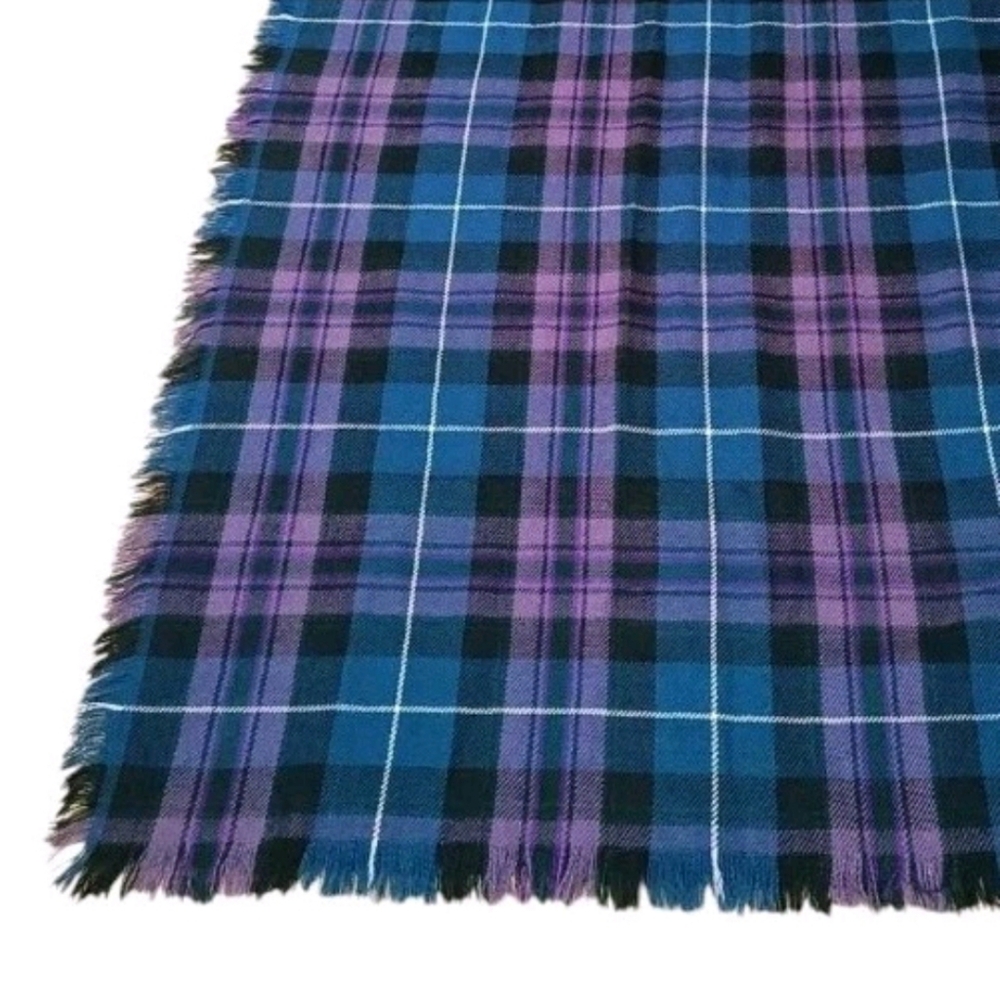 Fringed Blanket Wrap Scarf Purple Tartan Plaid Rectangular Sz 24/70 Preppy Boho - Picture 8 of 9